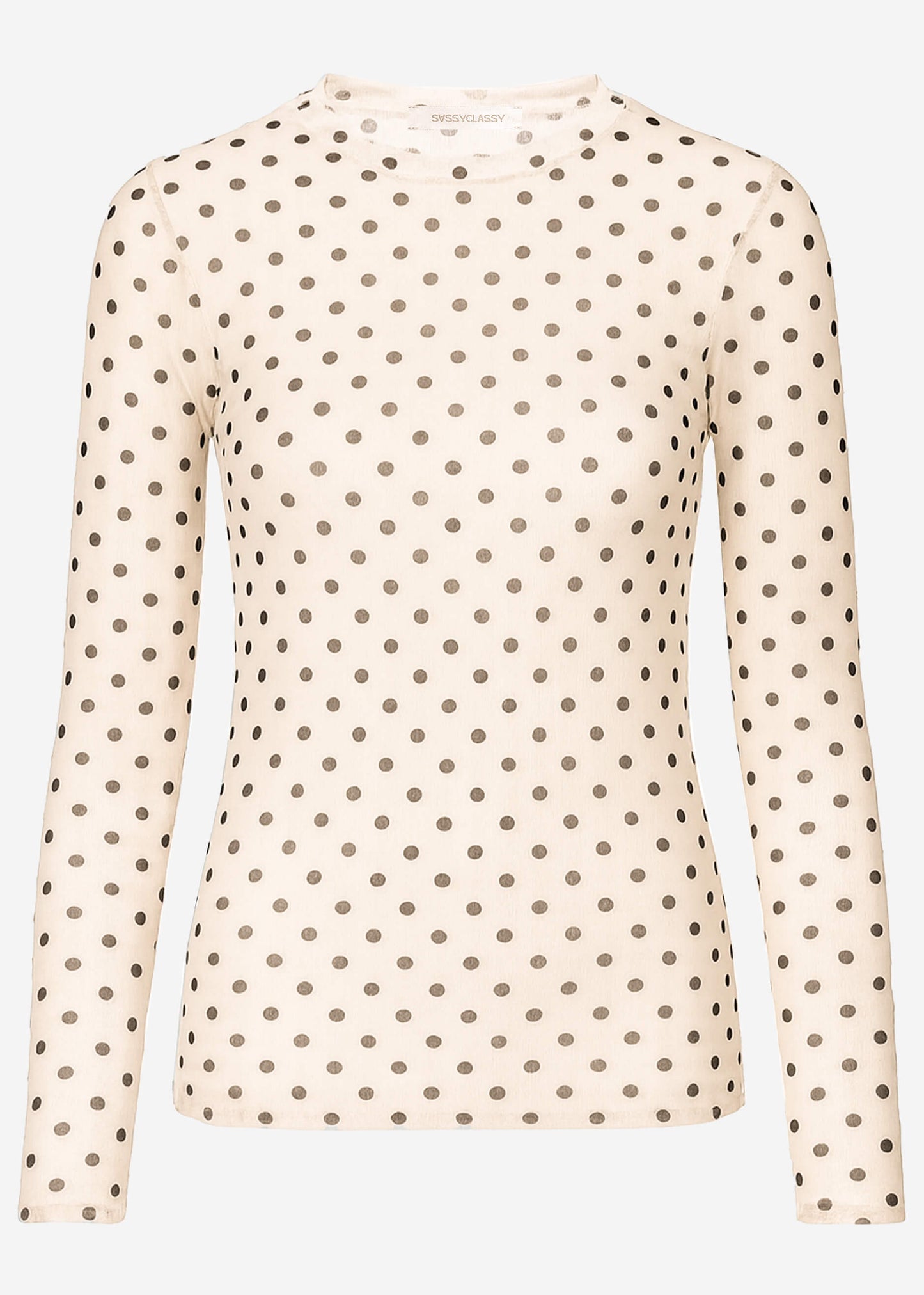 Mesh Langarmshirt mit Punkten - beige