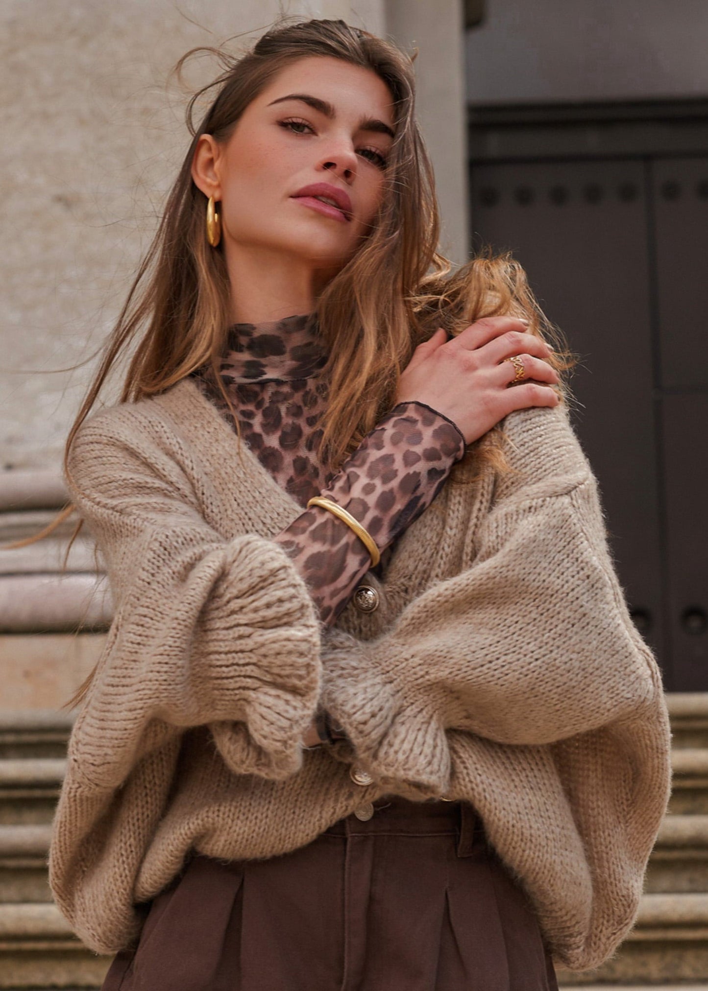 Cardigan mit 3/4-Ärmeln - taupe