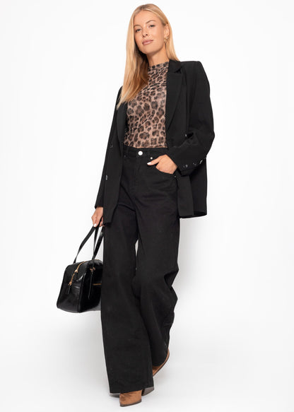 Mesh Langarmshirt mit Leo-Print - braun