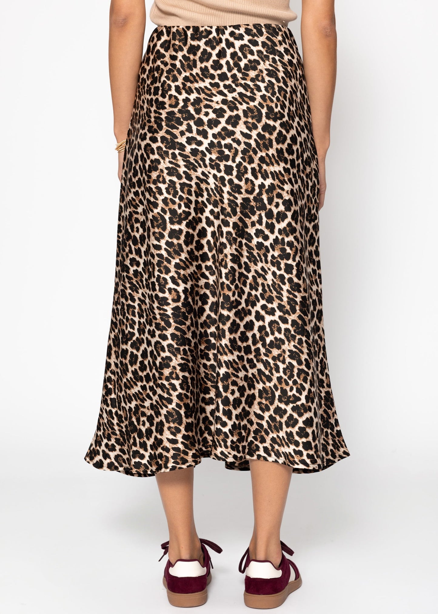 Satin Rock mit Leo-Print, braun