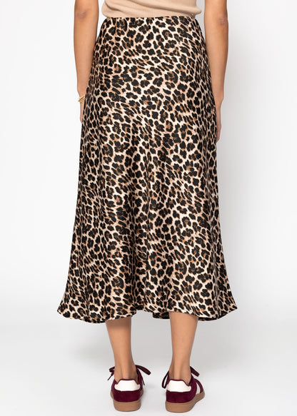 Satin Rock mit Leo-Print, braun