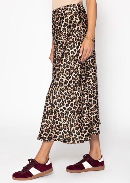 Satin Rock mit Leo-Print, braun