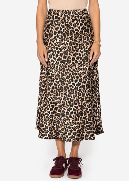 Satin Rock mit Leo-Print, braun